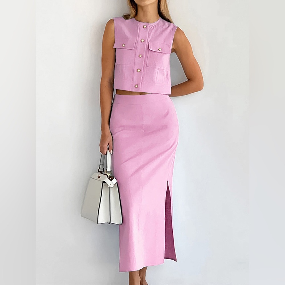Commence Split Pockets Sleeveless Skirt Set - Picture 3 of 4